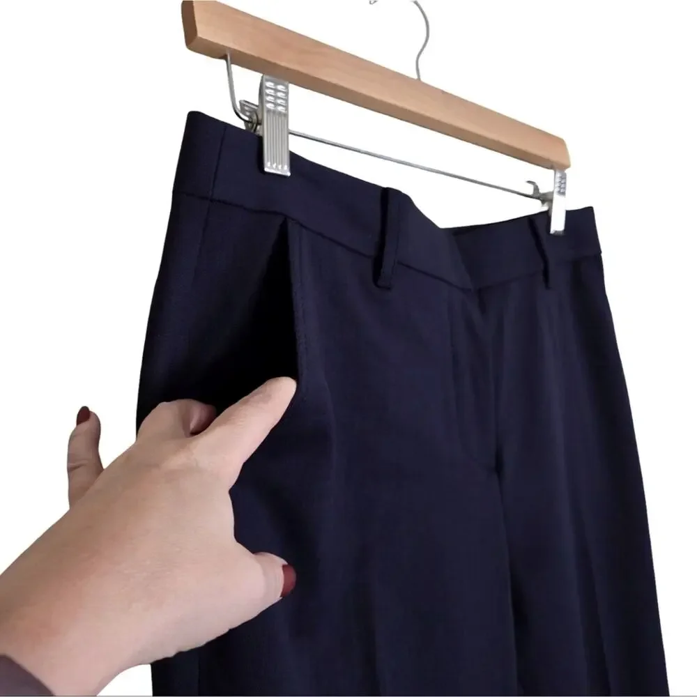 Tory Burch | Navy Blue Wool Center Press Stretch Trousers - small hole